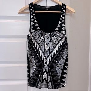 Express sleeveless black silver sequins top, size S